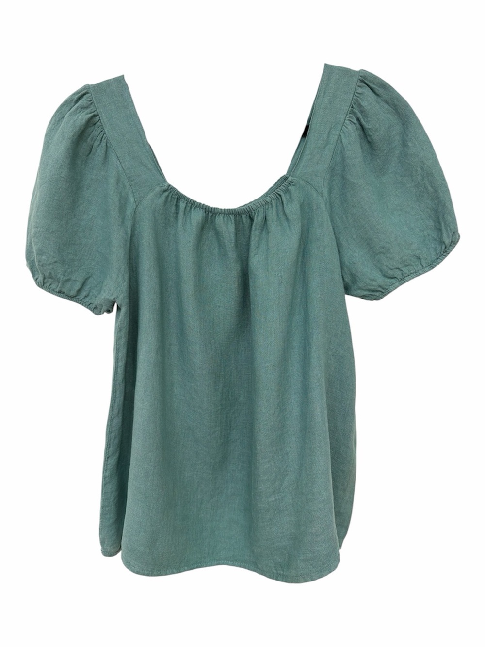 Bellambia Linen Sage Puff Sleeve Scoop Neck Blouse